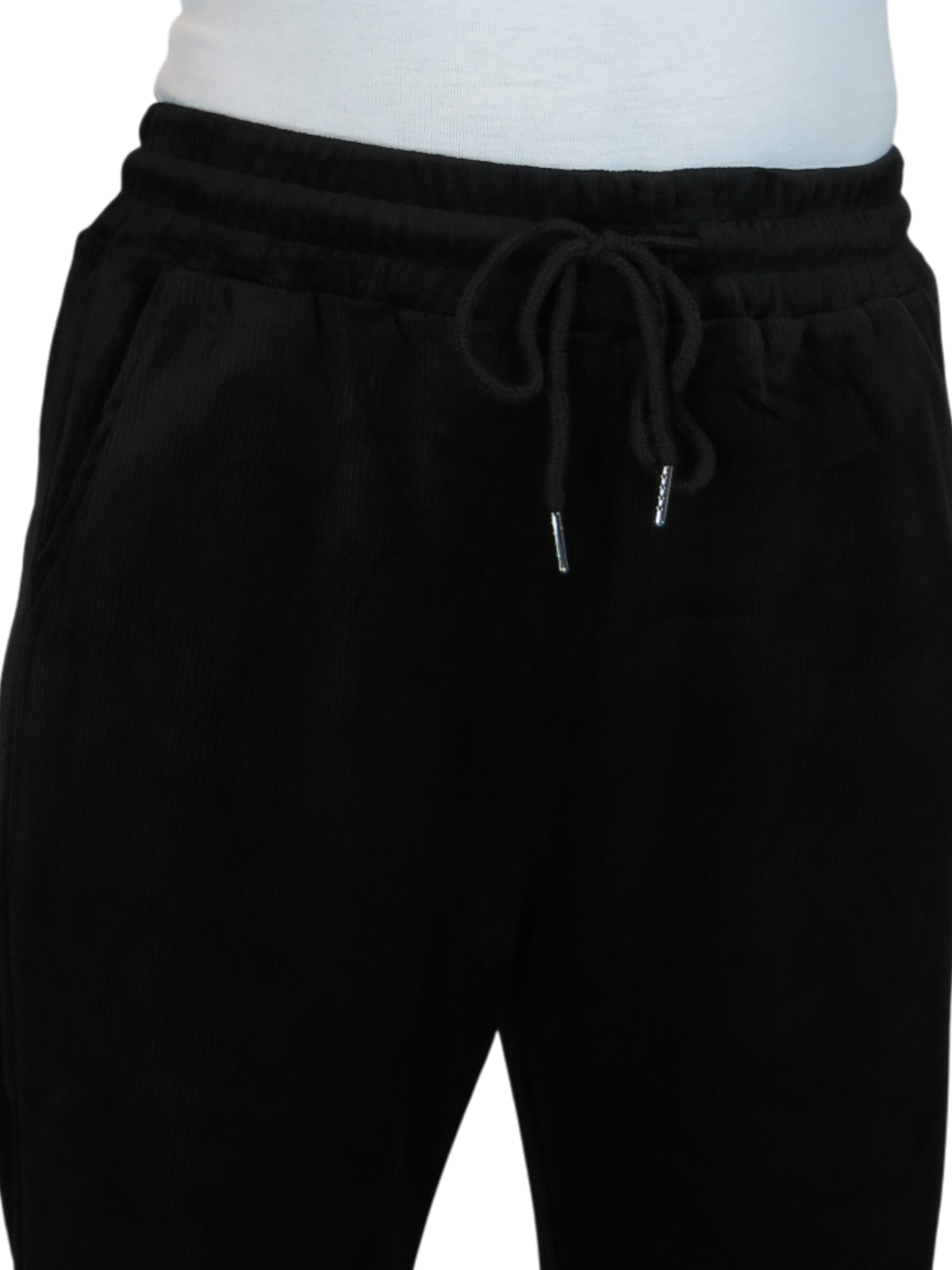 Straight Leg Elastic Waist Corduroy Trousers Black