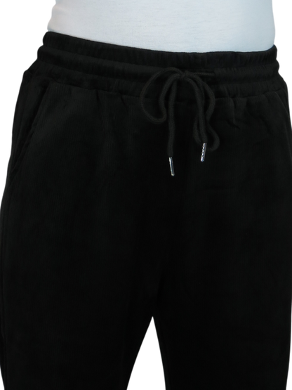 Straight Leg Elastic Waist Corduroy Trousers Black