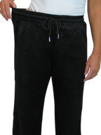 Straight Leg Elastic Waist Corduroy Trousers Black