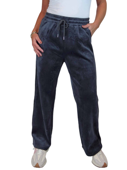 Straight Leg Elastic Waist Corduroy Trousers Dark Grey