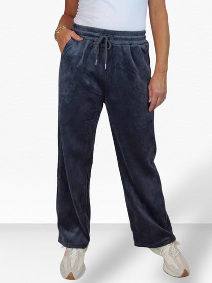 Straight Leg Elastic Waist Corduroy Trousers Dark Grey