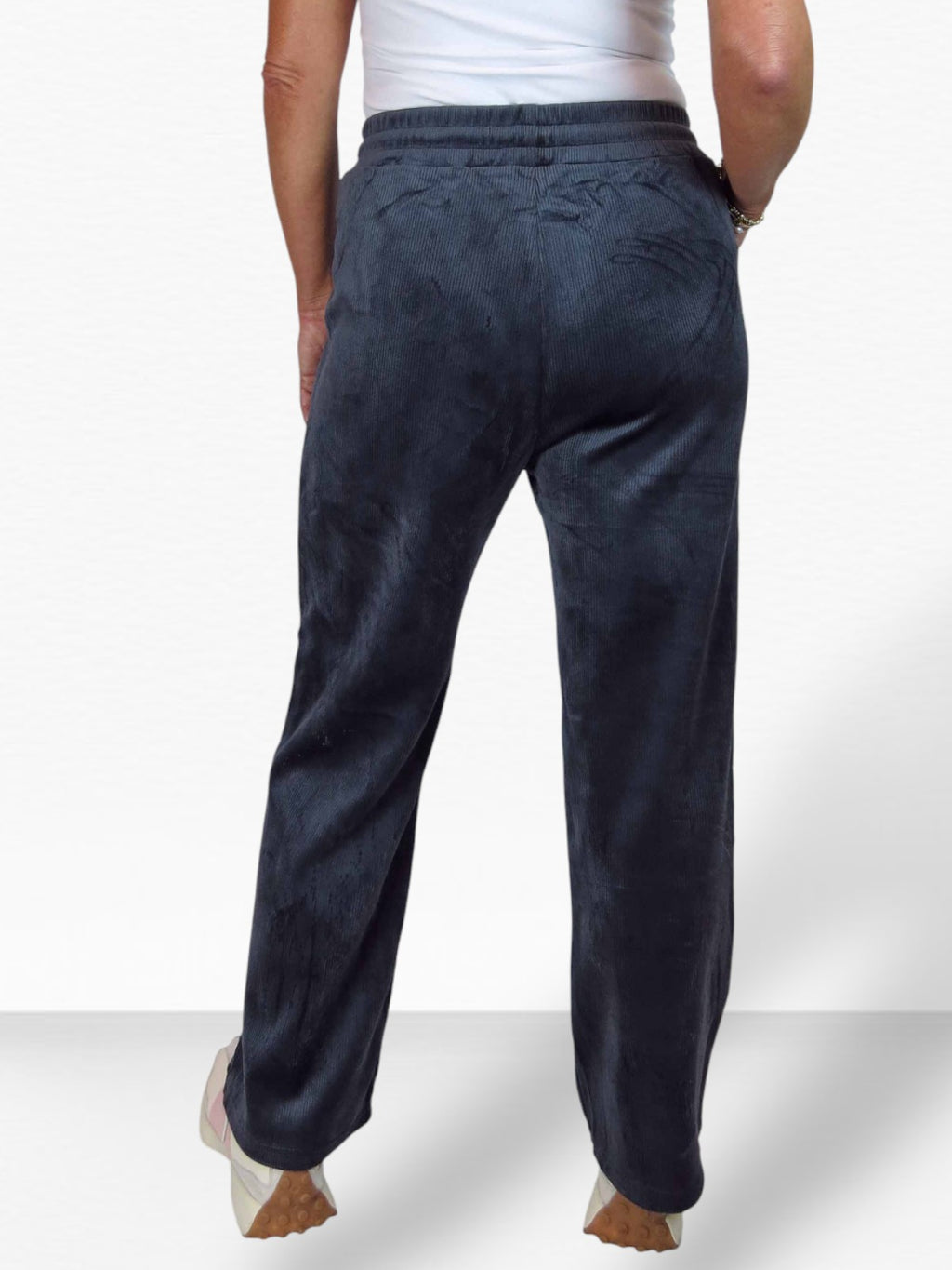 Straight Leg Elastic Waist Corduroy Trousers Dark Grey