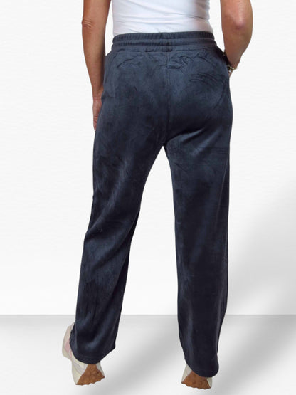 Straight Leg Elastic Waist Corduroy Trousers Dark Grey