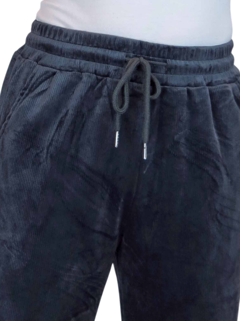 Straight Leg Elastic Waist Corduroy Trousers Dark Grey