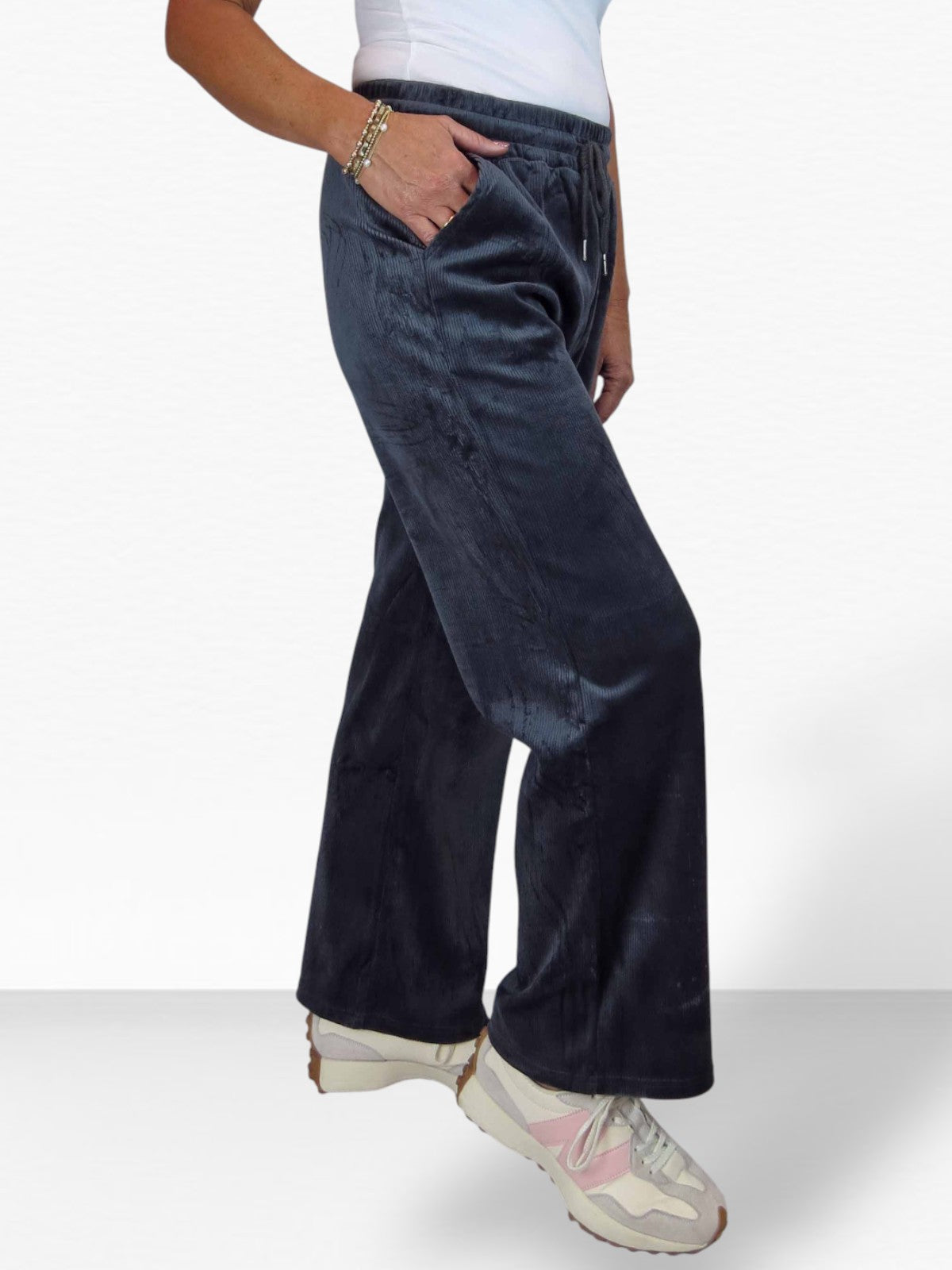 Straight Leg Elastic Waist Corduroy Trousers Dark Grey