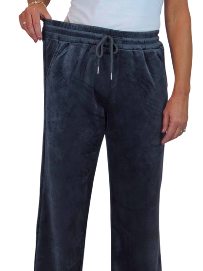 Straight Leg Elastic Waist Corduroy Trousers Dark Grey