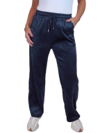 Straight Leg Elastic Waist Corduroy Trousers Navy Blue