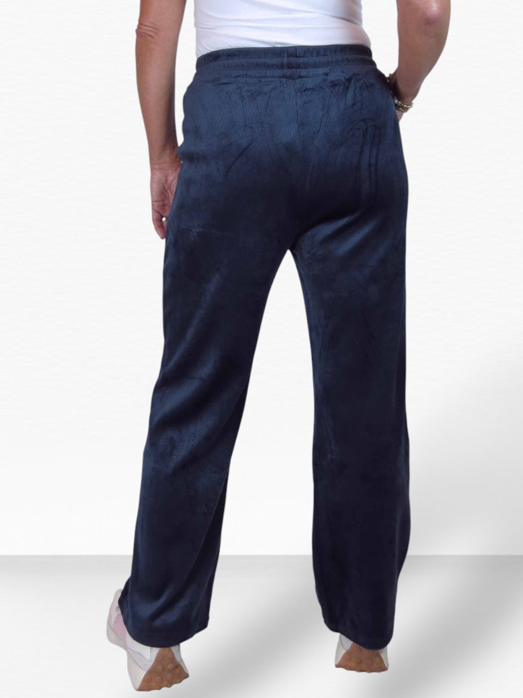 Straight Leg Elastic Waist Corduroy Trousers Navy Blue