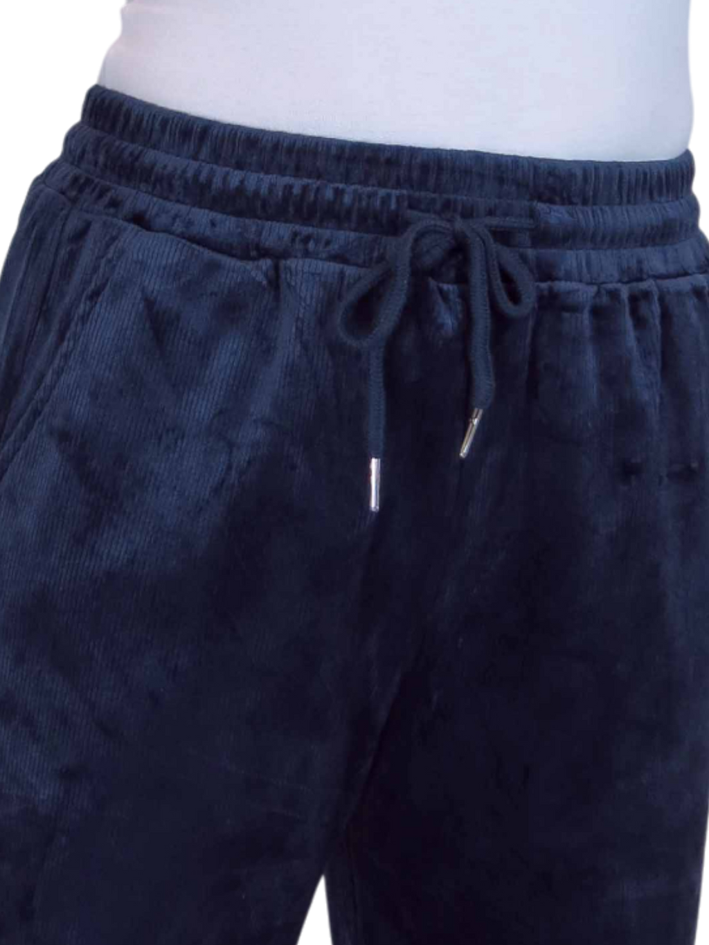 Straight Leg Elastic Waist Corduroy Trousers Navy Blue