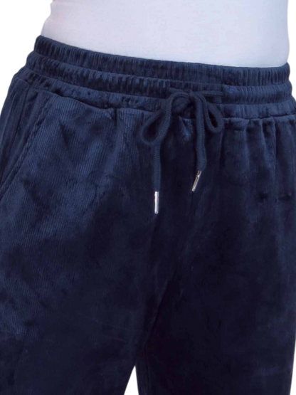 Straight Leg Elastic Waist Corduroy Trousers Navy Blue
