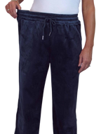 Straight Leg Elastic Waist Corduroy Trousers Navy Blue