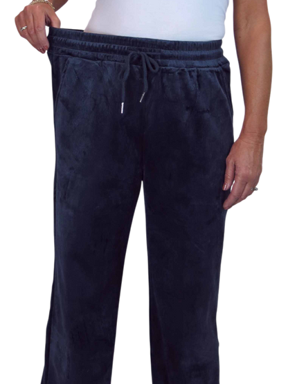 Straight Leg Elastic Waist Corduroy Trousers Navy Blue
