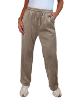 Straight Leg Elastic Waist Corduroy Trousers Beige