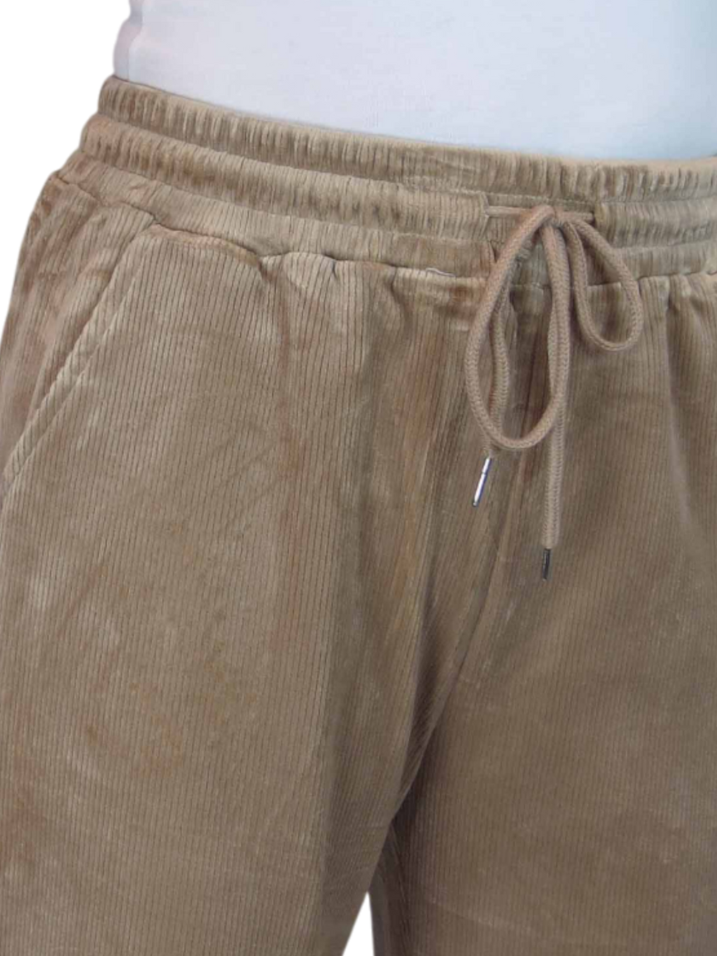 Straight Leg Elastic Waist Corduroy Trousers Beige