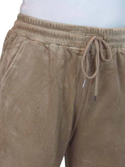 Straight Leg Elastic Waist Corduroy Trousers Beige