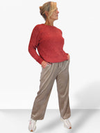 Straight Leg Elastic Waist Corduroy Trousers Beige