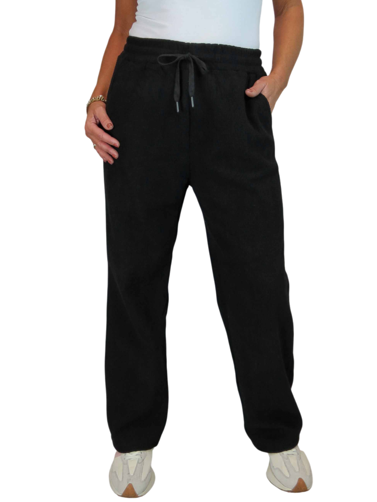 Fleece Lined Waffle Cord Trousers Black
