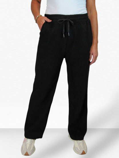 Fleece Lined Waffle Cord Trousers Black
