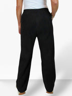 Fleece Lined Waffle Cord Trousers Black