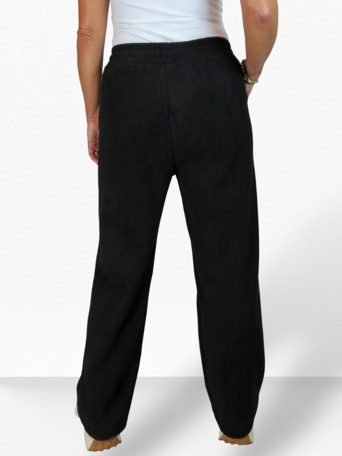 Fleece Lined Waffle Cord Trousers Black