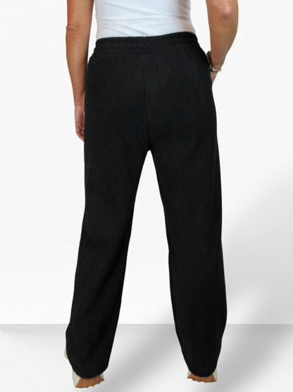 Fleece Lined Waffle Cord Trousers Black