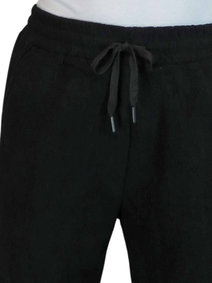 Fleece Lined Waffle Cord Trousers Black