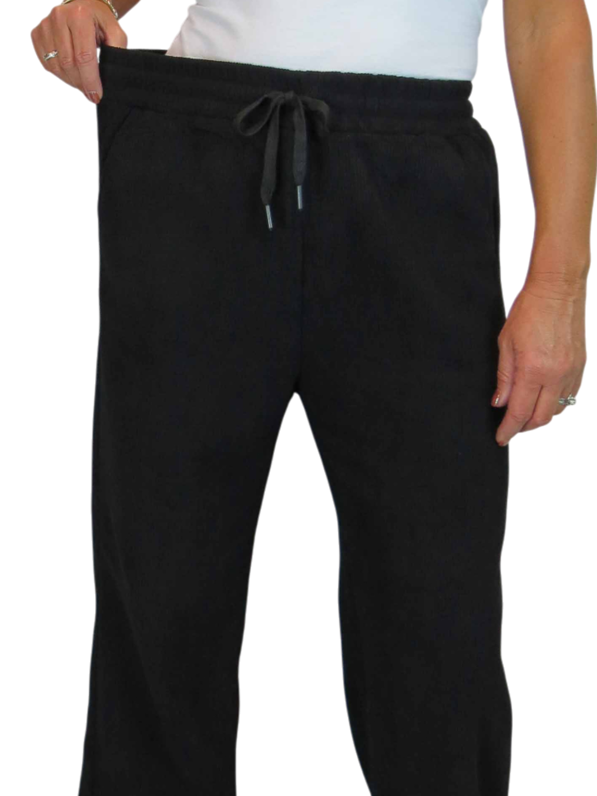 Fleece Lined Waffle Cord Trousers Black