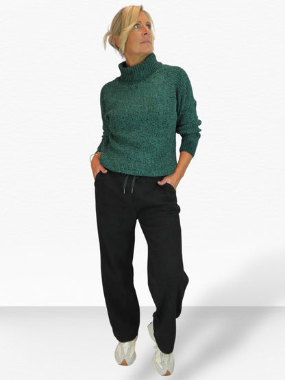 Fleece Lined Waffle Cord Trousers Black