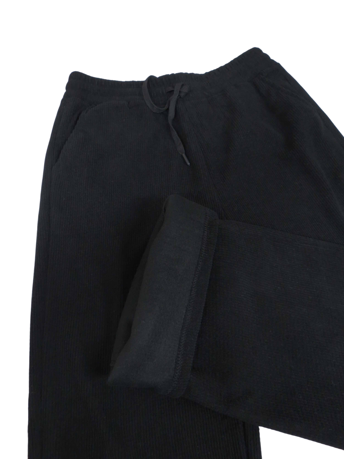 Fleece Lined Waffle Cord Trousers Black