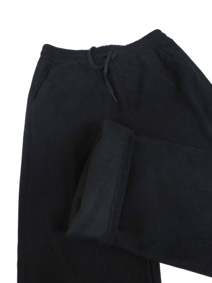 Fleece Lined Waffle Cord Trousers Black