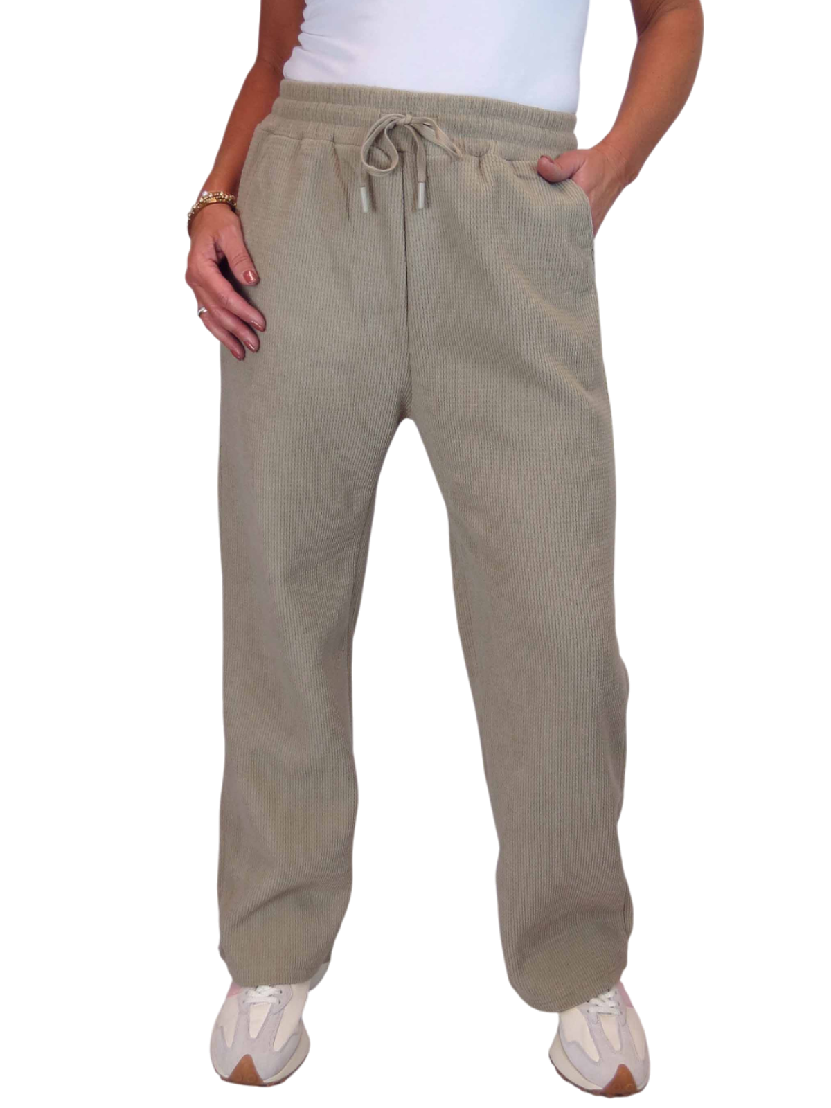 Fleece Lined Waffle Cord Trousers Beige