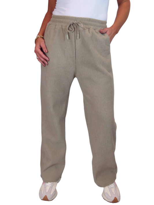 Fleece Lined Waffle Cord Trousers Beige