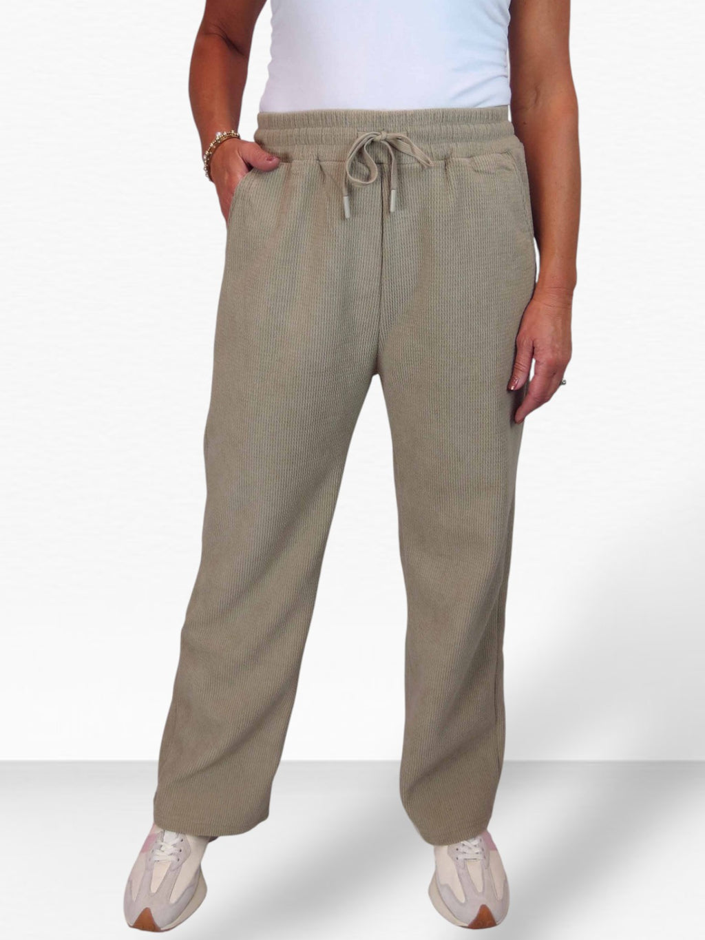 Fleece Lined Waffle Cord Trousers Beige