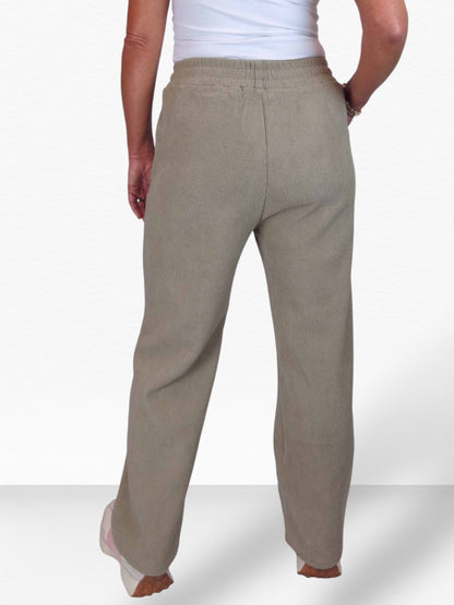 Fleece Lined Waffle Cord Trousers Beige