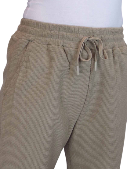 Fleece Lined Waffle Cord Trousers Beige