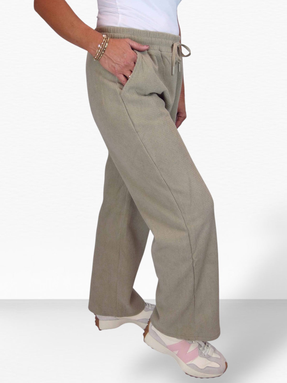 Fleece Lined Waffle Cord Trousers Beige