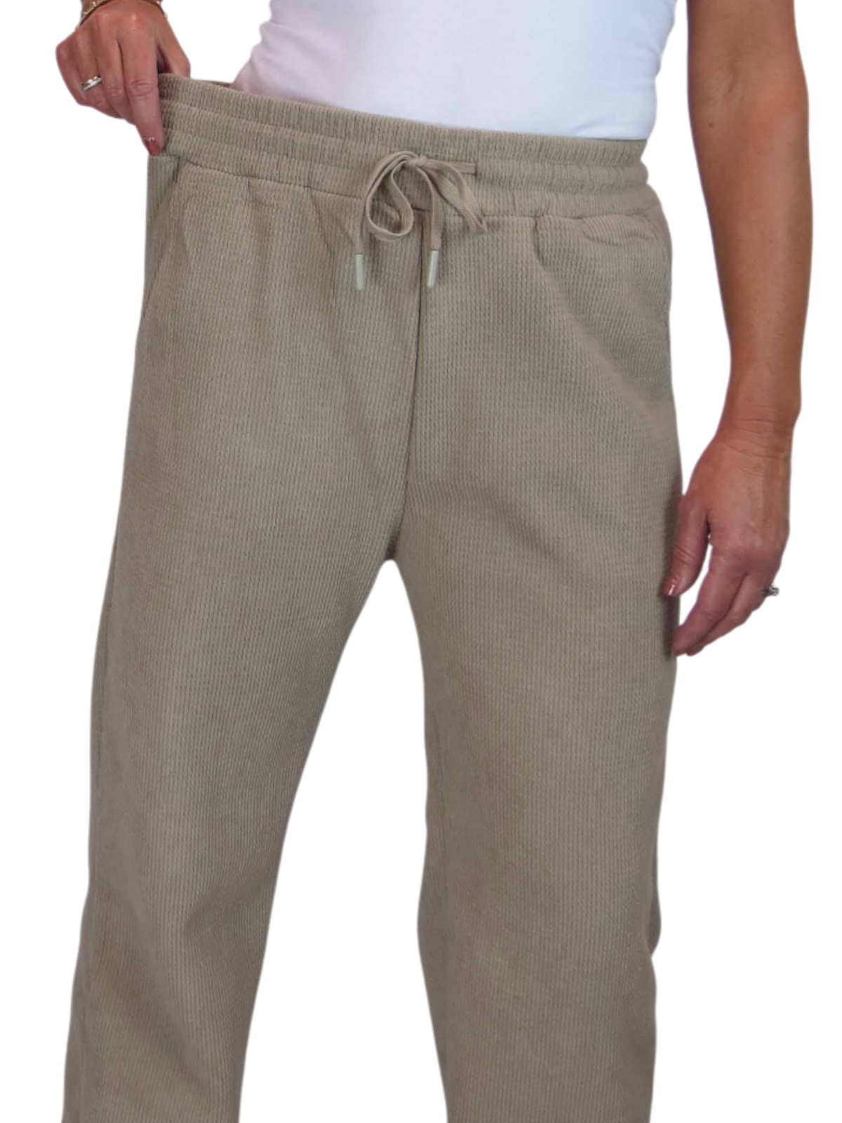Fleece Lined Waffle Cord Trousers Beige