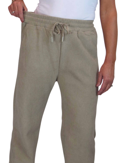 Fleece Lined Waffle Cord Trousers Beige