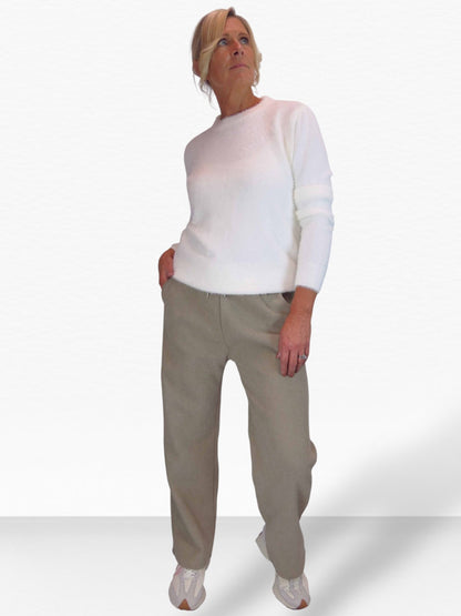 Fleece Lined Waffle Cord Trousers Beige