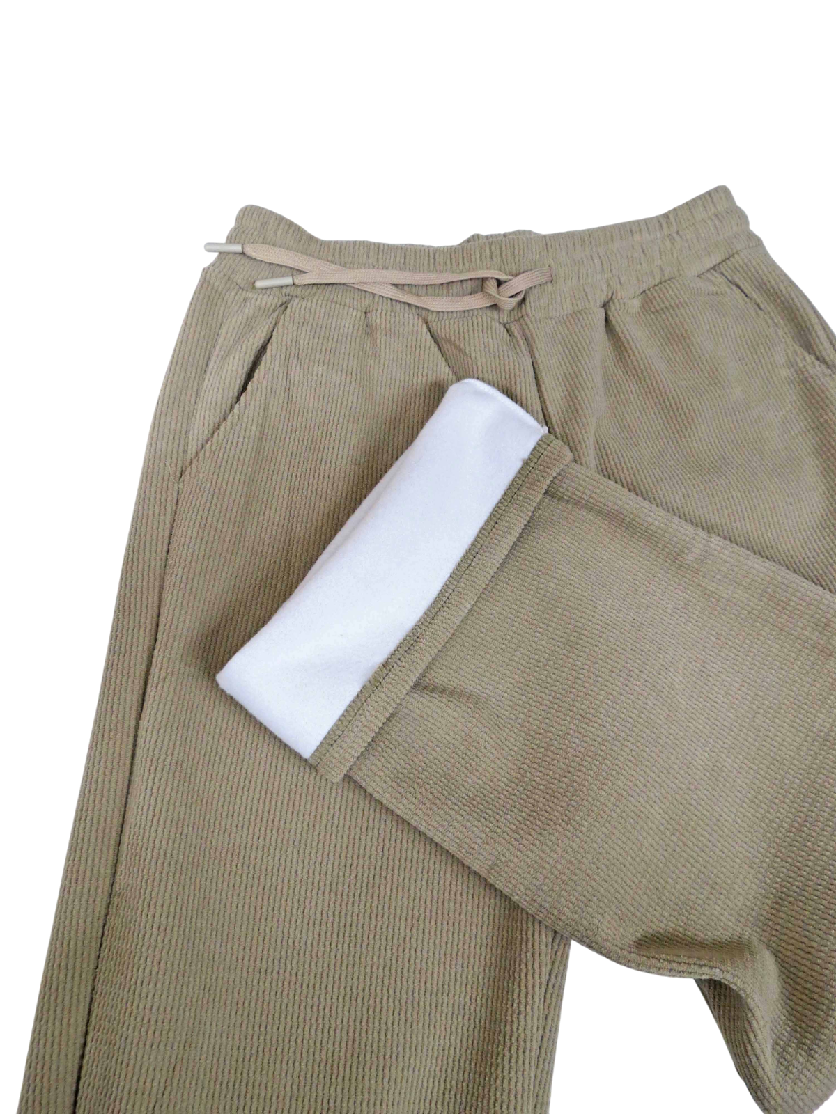 Fleece Lined Waffle Cord Trousers Beige