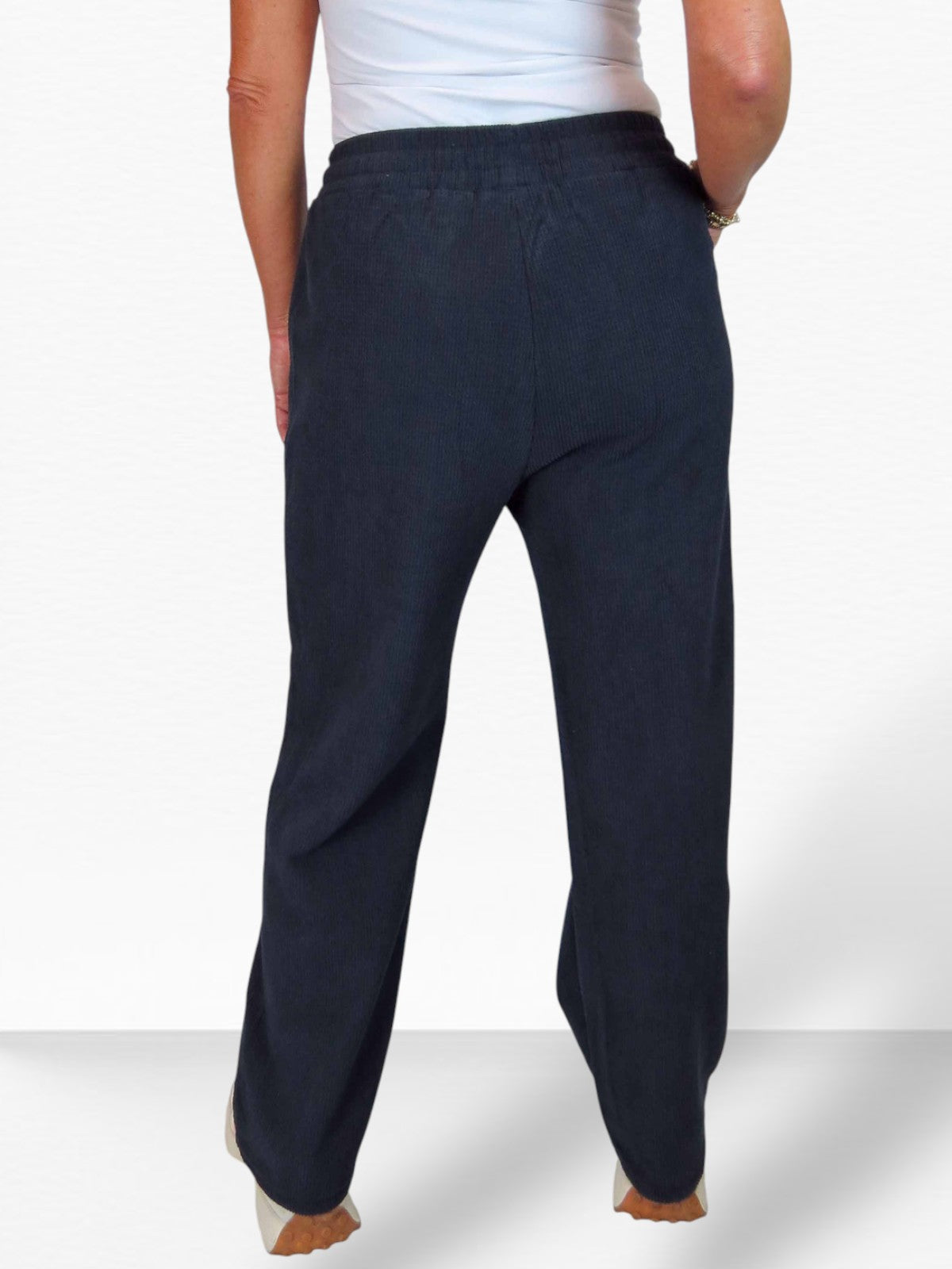 Fleece Lined Waffle Cord Trousers Navy Blue