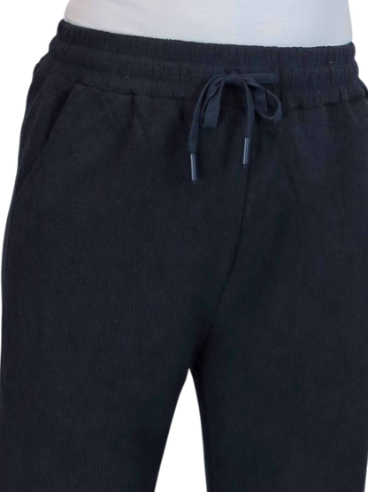 Fleece Lined Waffle Cord Trousers Navy Blue