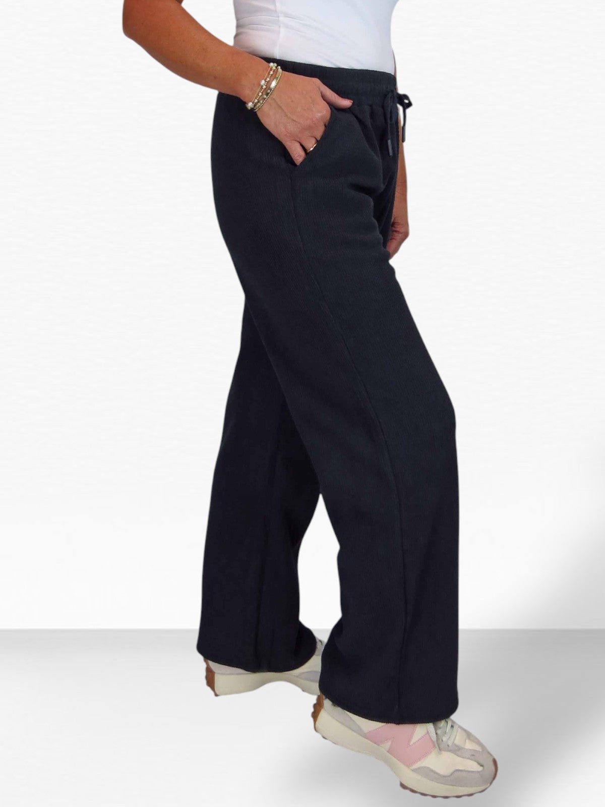 Fleece Lined Waffle Cord Trousers Navy Blue