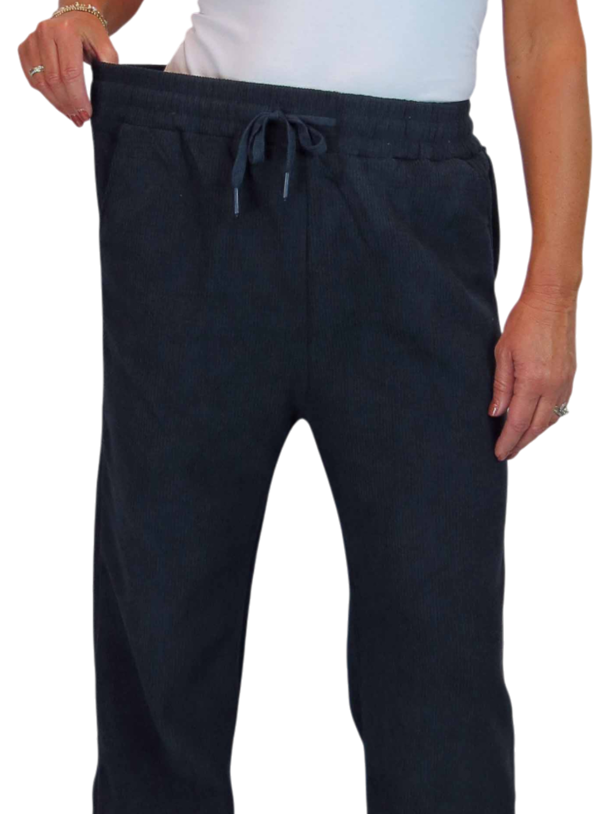 Fleece Lined Waffle Cord Trousers Navy Blue