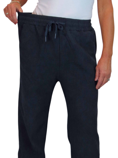 Fleece Lined Waffle Cord Trousers Navy Blue