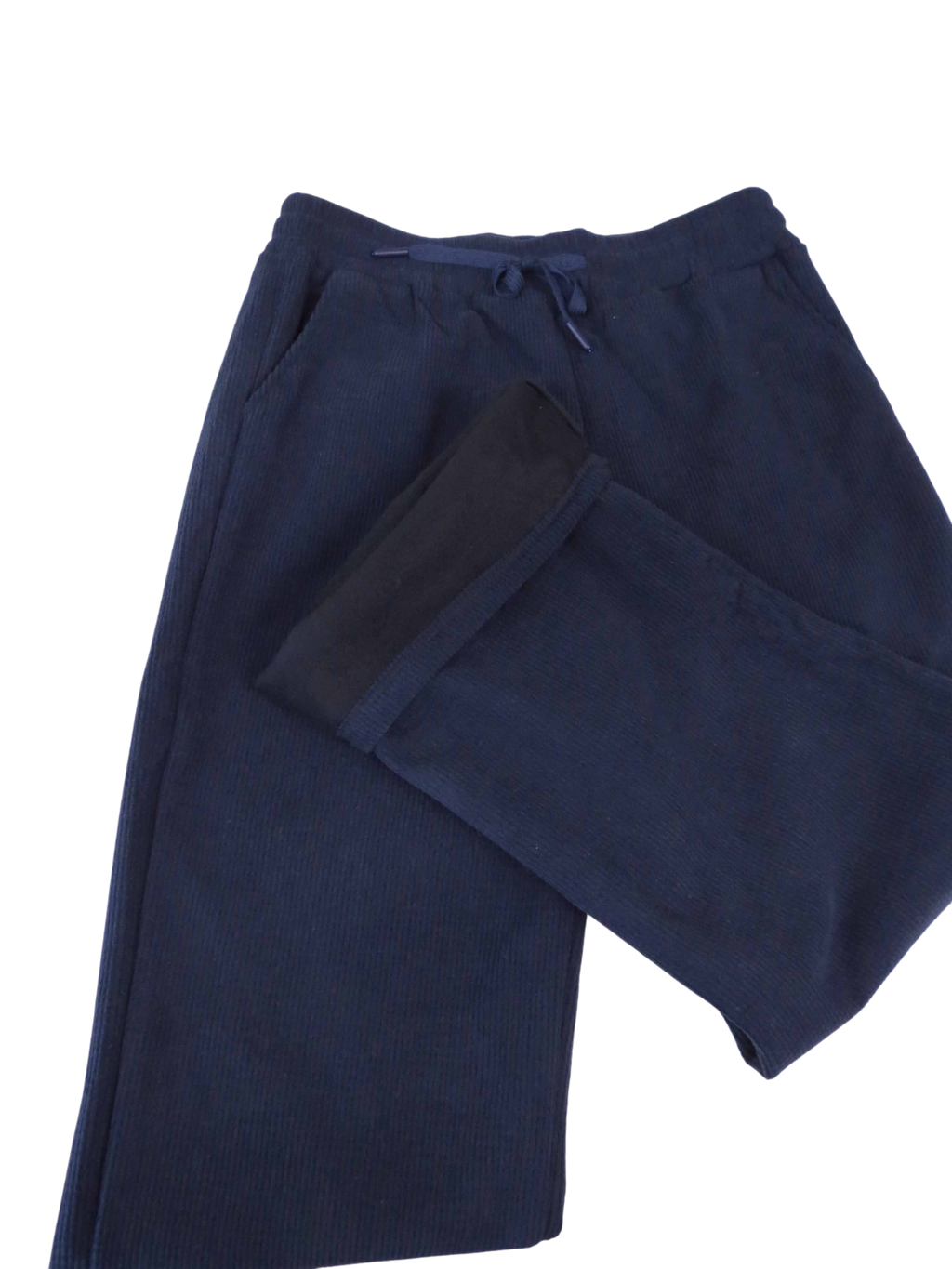 Fleece Lined Waffle Cord Trousers Navy Blue