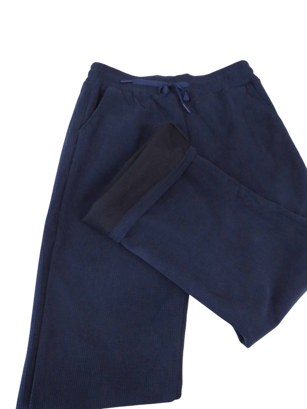Fleece Lined Waffle Cord Trousers Navy Blue