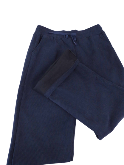 Fleece Lined Waffle Cord Trousers Navy Blue