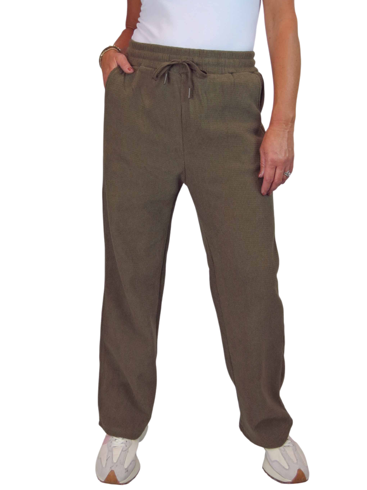 Fleece Lined Waffle Cord Trousers Brown
