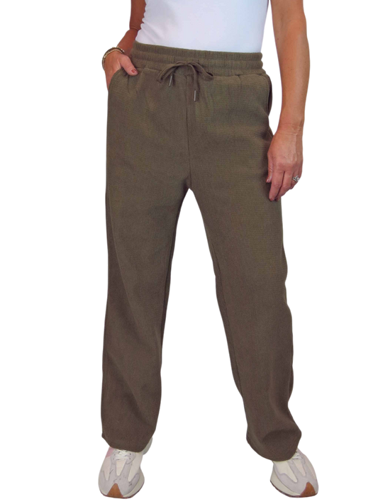 Fleece Lined Waffle Cord Trousers Brown
